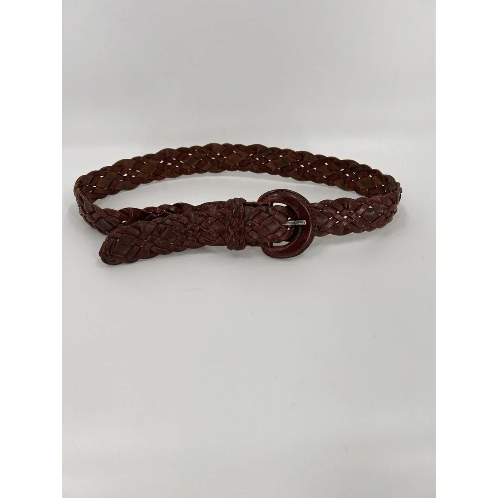 Vintage GH Bass Braided Belt Women Genuine Leather Plaited Buckle Adjustable SM